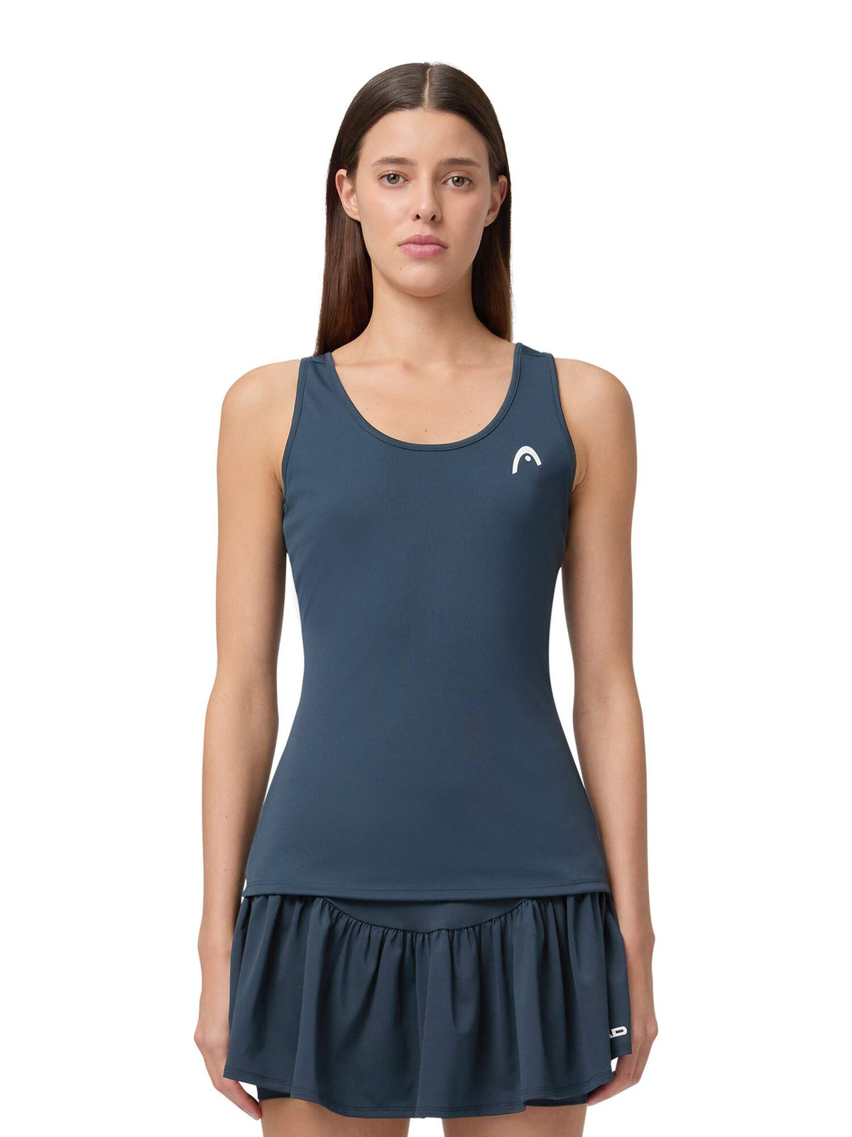 HEAD SPIRIT II Womens Tennis Tank Top in Navy - model close-up