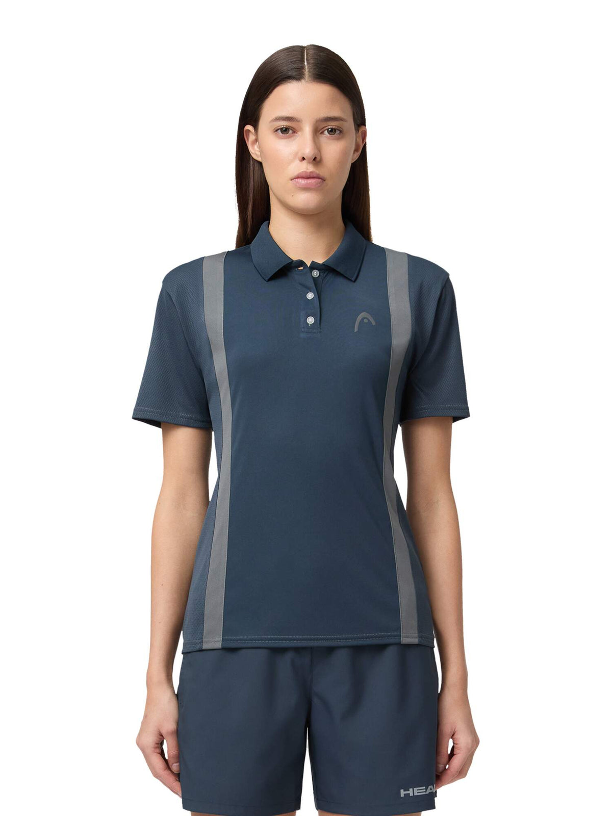 HEAD CLUB 25 TECH Womens Tennis Polo Shirt in Navy - model front view