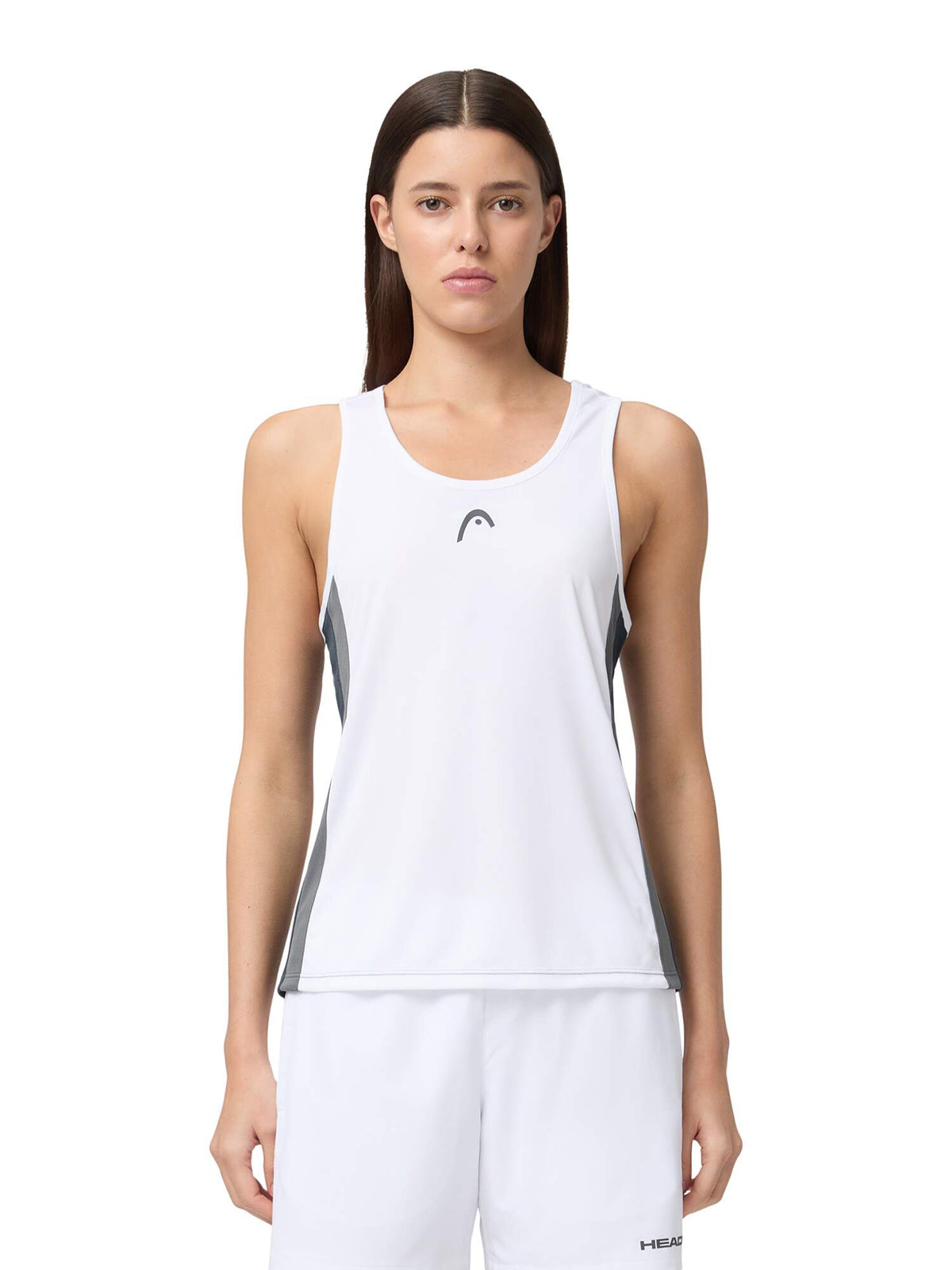 HEAD CLUB 25 TECH Womens Tennis Tank Top in White - model three quarter view