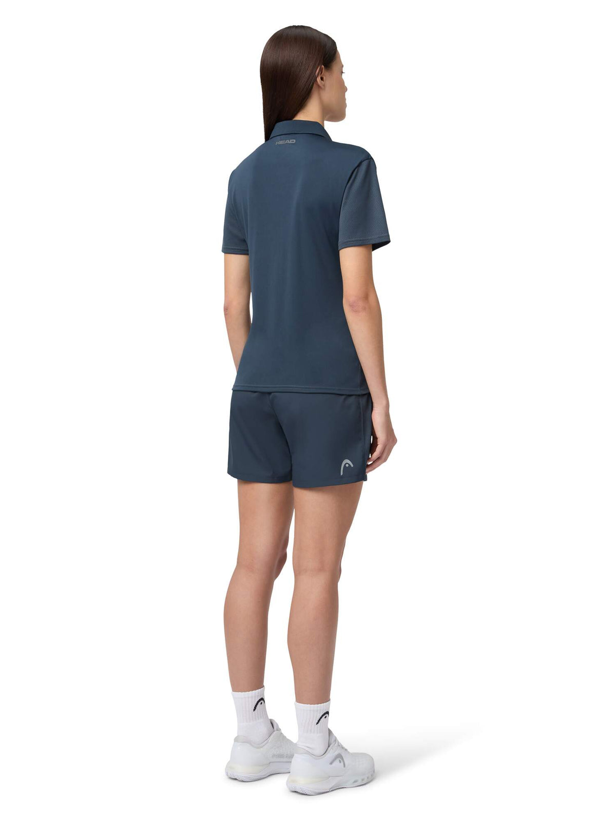 HEAD CLUB 25 TECH Womens Tennis Polo Shirt in Navy - model back view