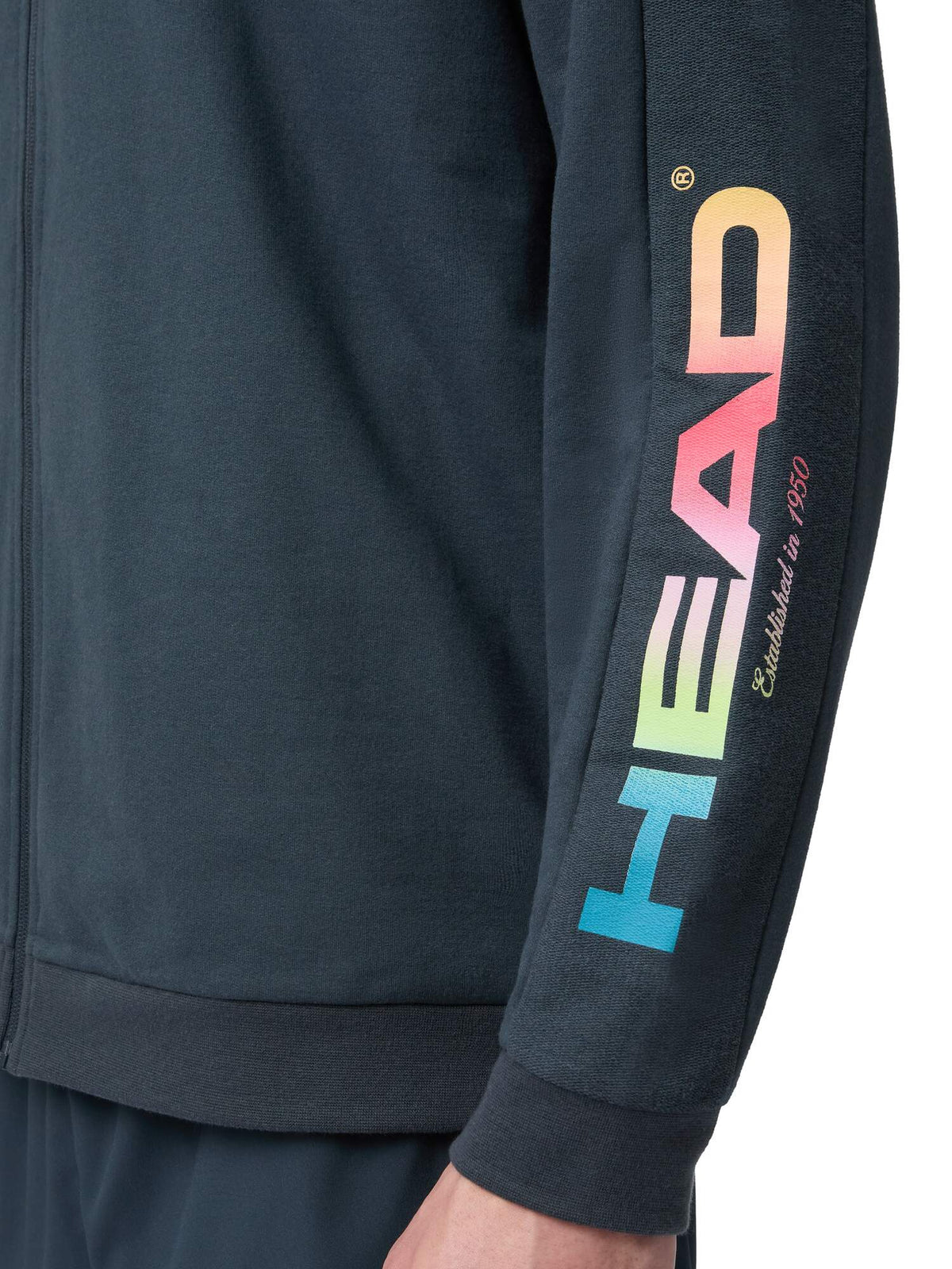 HEAD RALLY Mens Full-Zip Tennis Hoodie in Navy - sleeve print detail