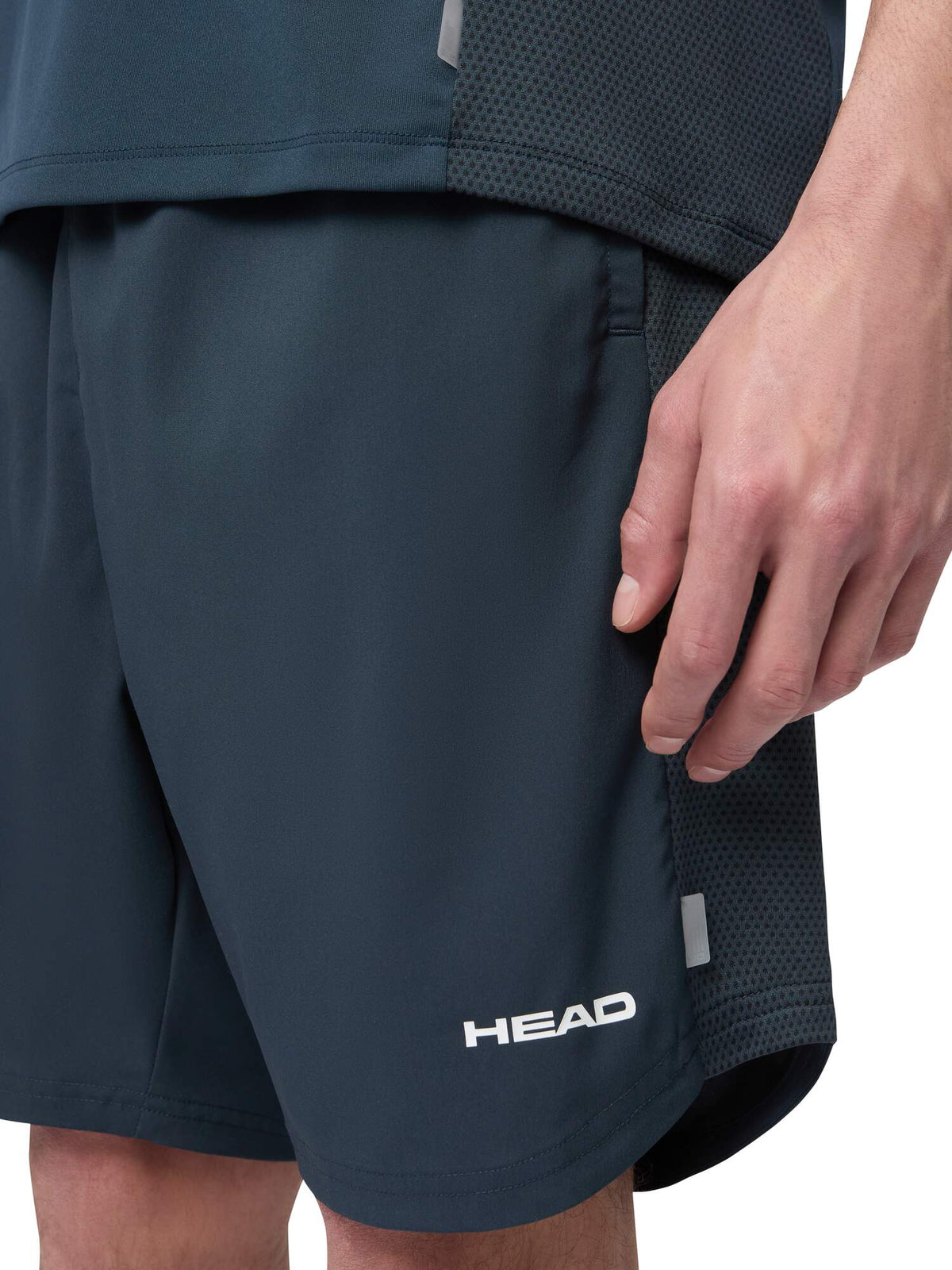 HEAD POWER Mens Tennis Shorts in Navy - detail on model