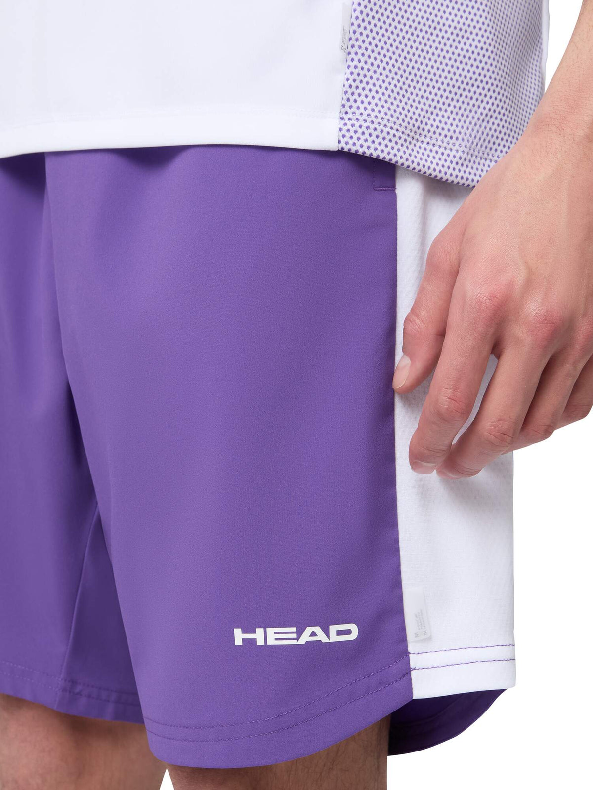 HEAD POWER Mens Tennis Shorts in Purple/White - detail on model
