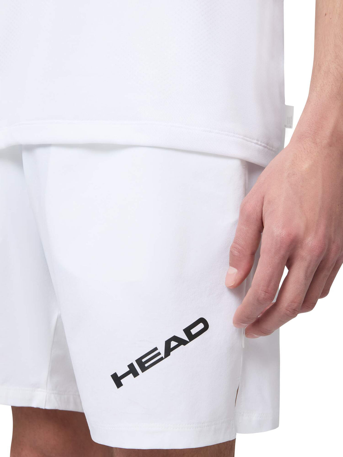 HEAD PRO Mens Tennis Shorts in White - detail on model