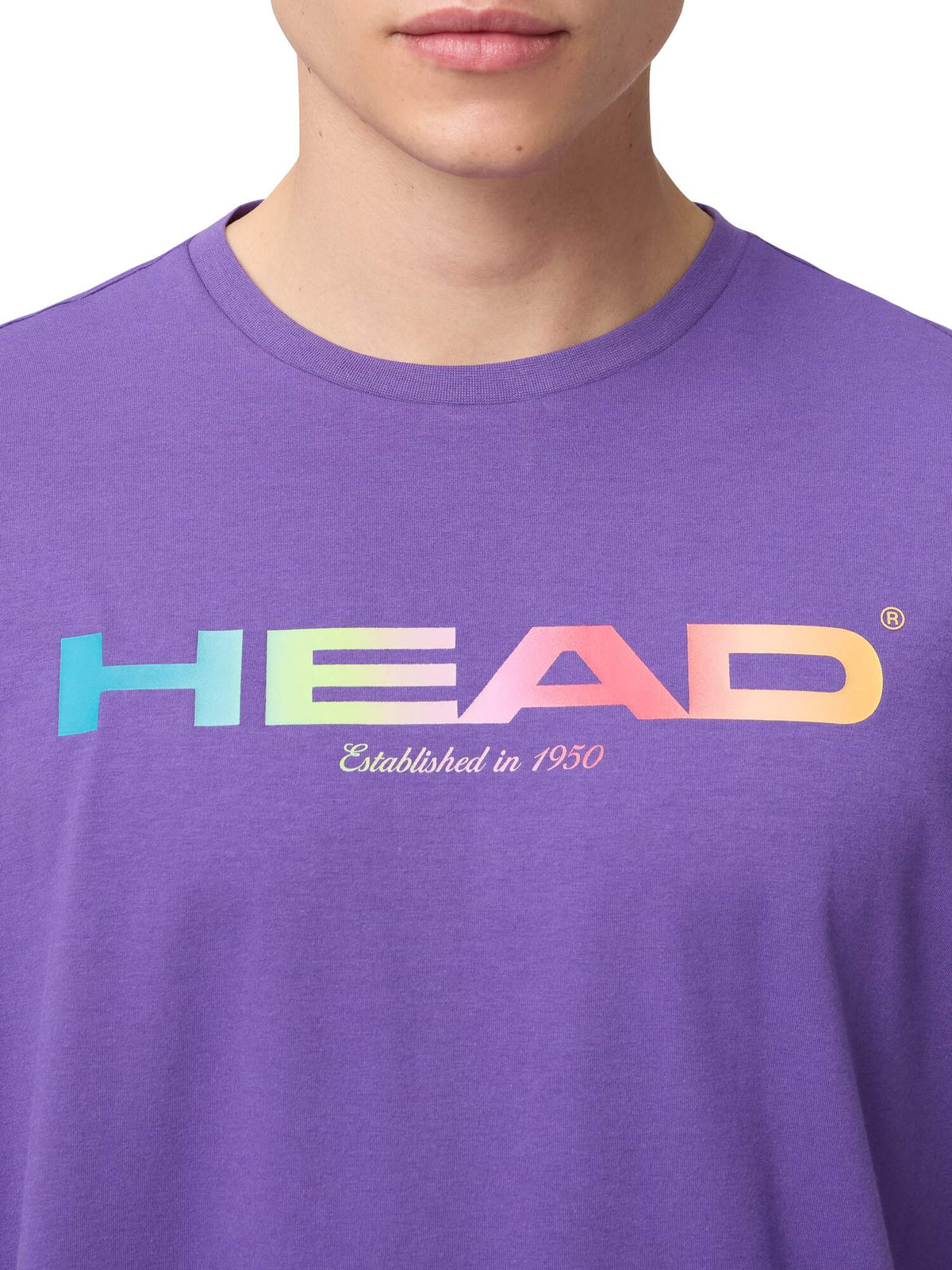 HEAD RAINBOW Mens Tennis T-Shirt in Purple - model close-up