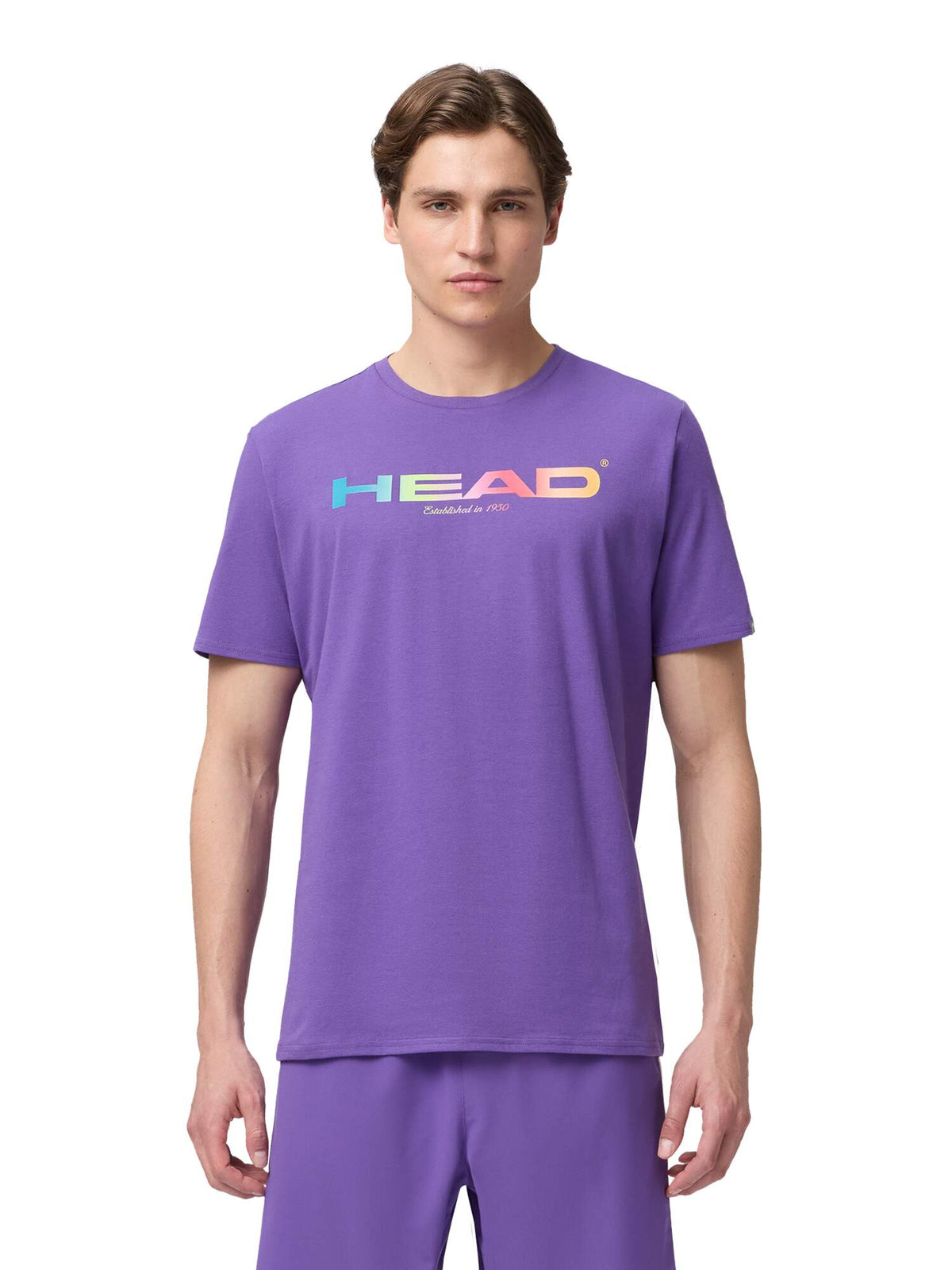HEAD RAINBOW Mens Tennis T-Shirt in Purple - model front view