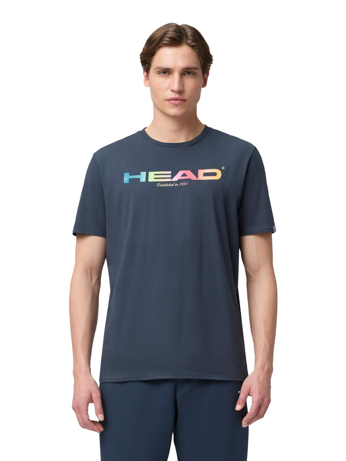 HEAD RAINBOW Mens Tennis T-Shirt in Navy - model front view