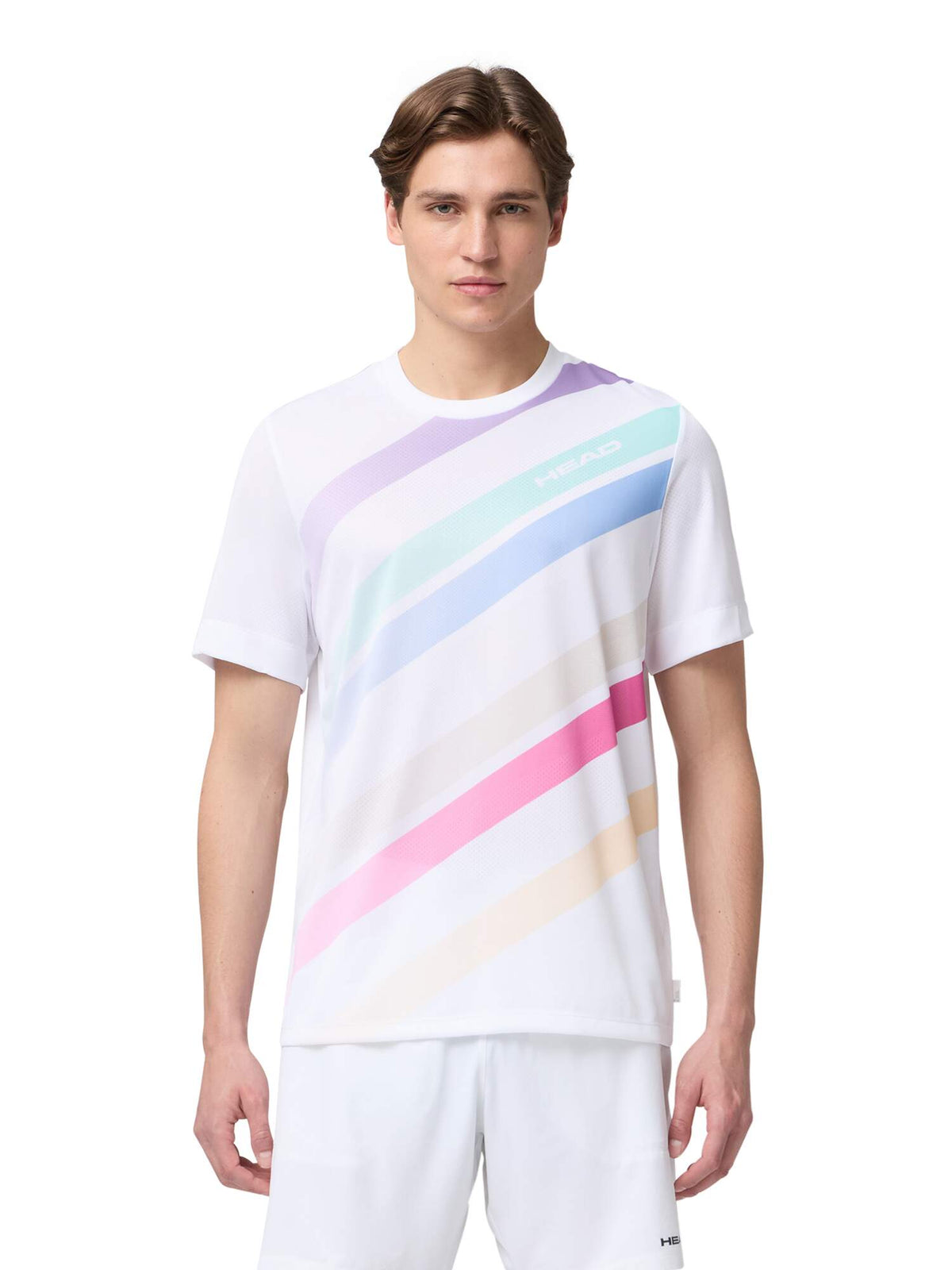 HEAD PRO Mens Tennis T-Shirt in White Print - model close-up