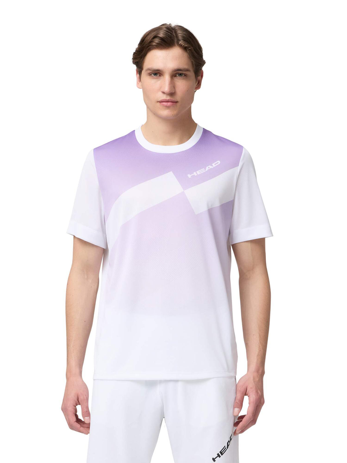 HEAD PRO Mens Tennis T-Shirt in Purple Print - model close-up