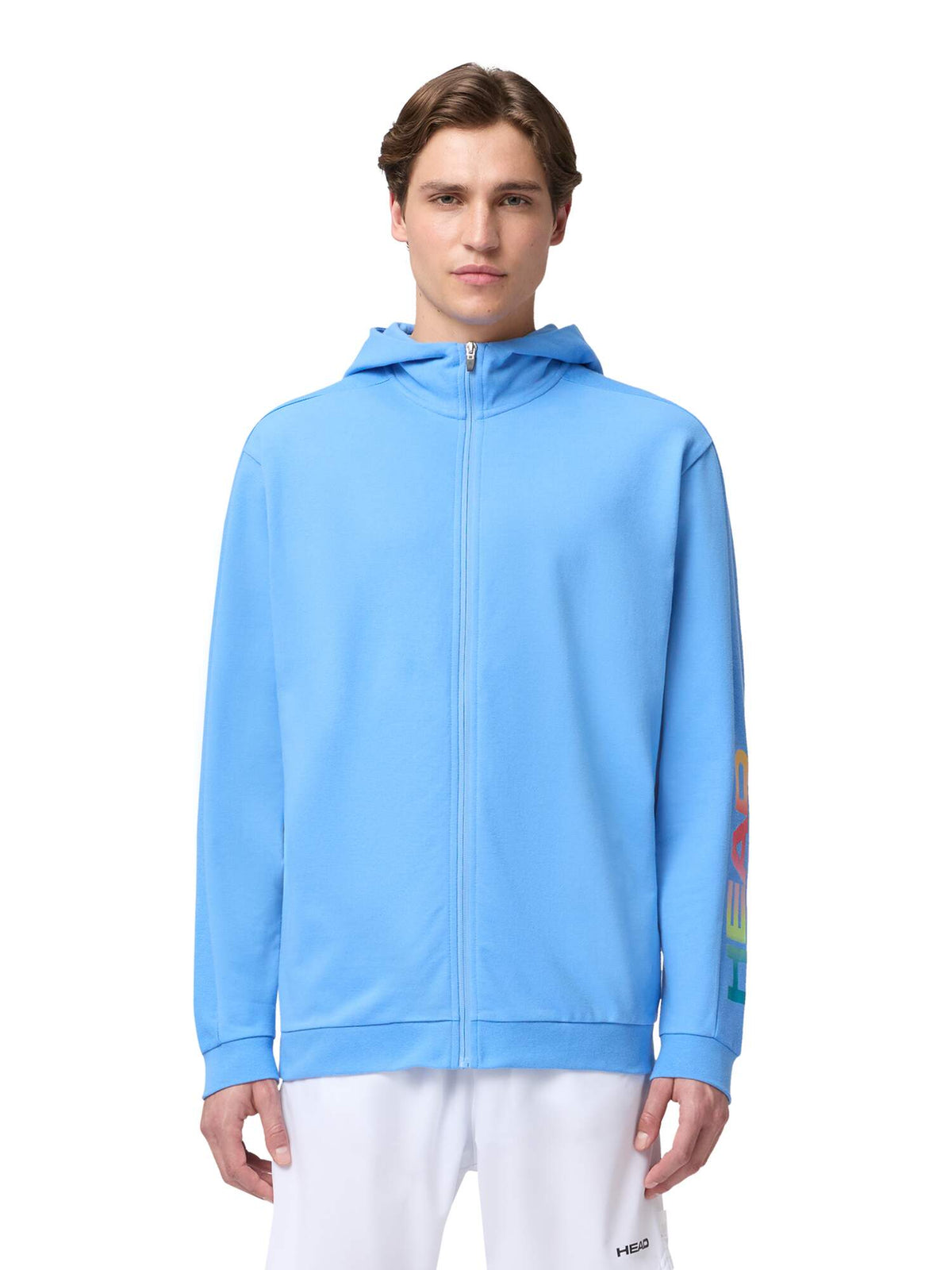 HEAD RALLY Mens Full-Zip Tennis Hoodie in Airforce Blue - model close-up