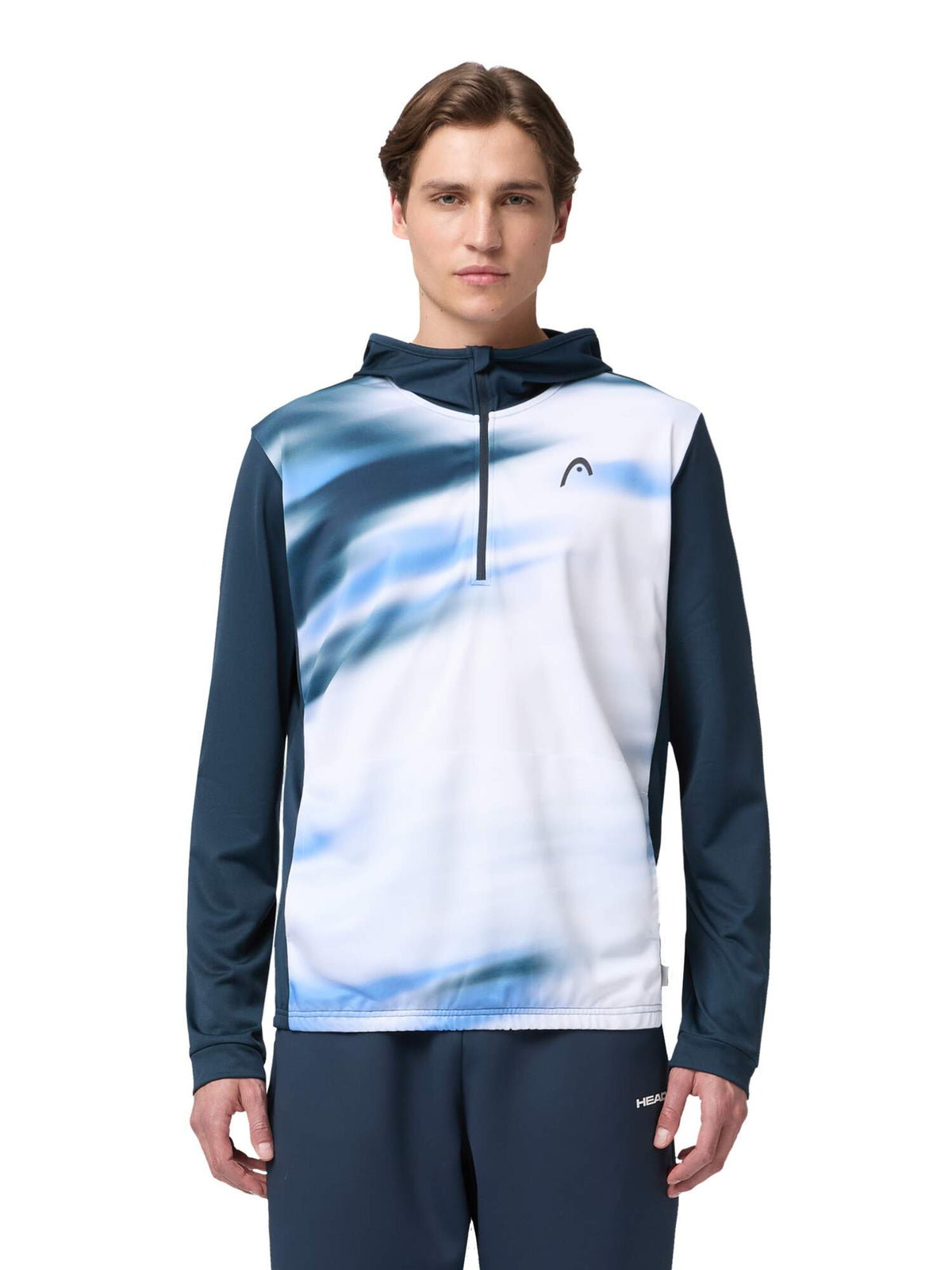HEAD TOPSPIN Mens Tennis Hoodie, Navy Vision Print in Navy Vision Print - model front view