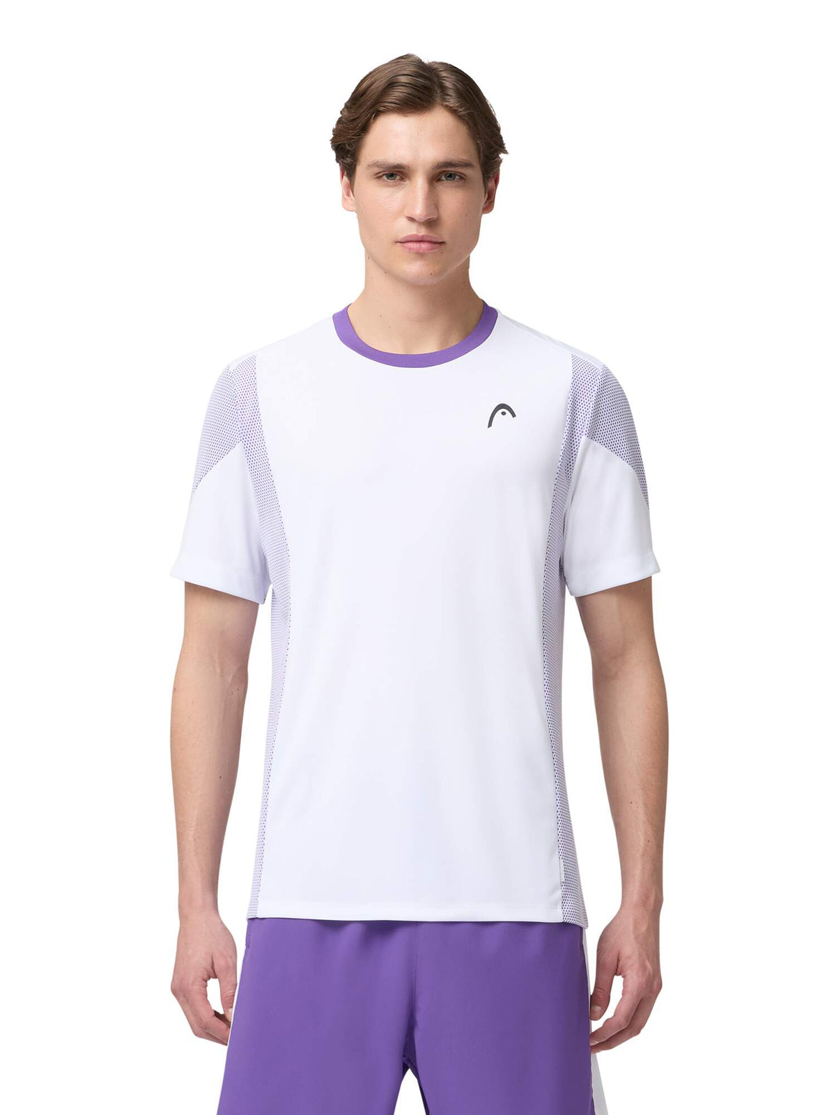 HEAD SLICE Tennis T-Shirt Mens in White/Purple - lifestyle