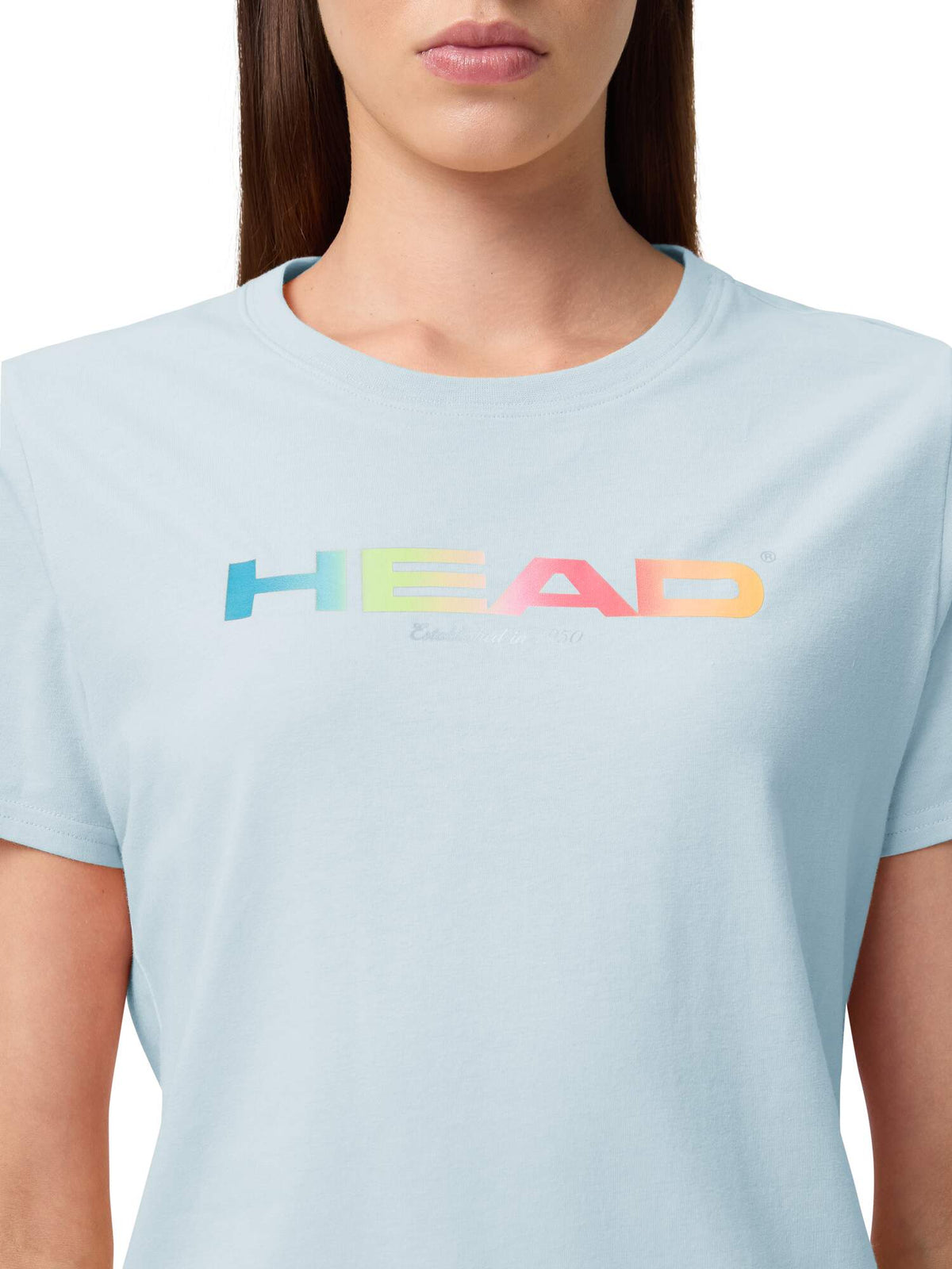 HEAD RAINBOW Womens Tennis T-Shirt in Light Blue - detail on model