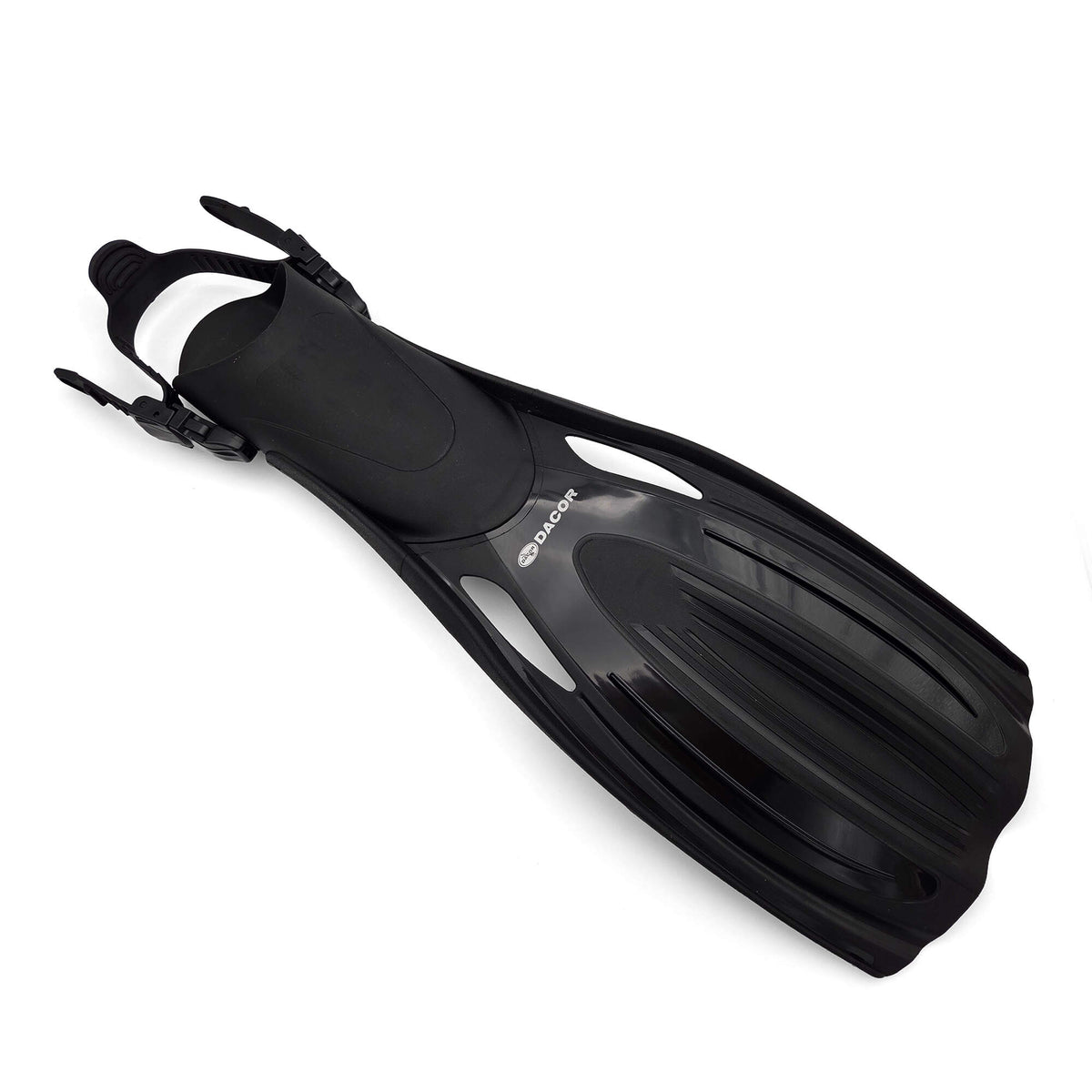 Dacor Mariner Open Heel Scuba Fins, Black in Black - side view