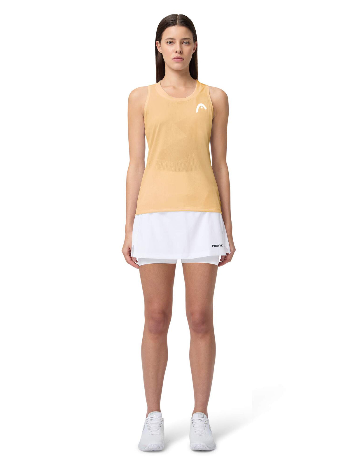 HEAD PRO Womens Tennis Tank Top in Apricot - model front view
