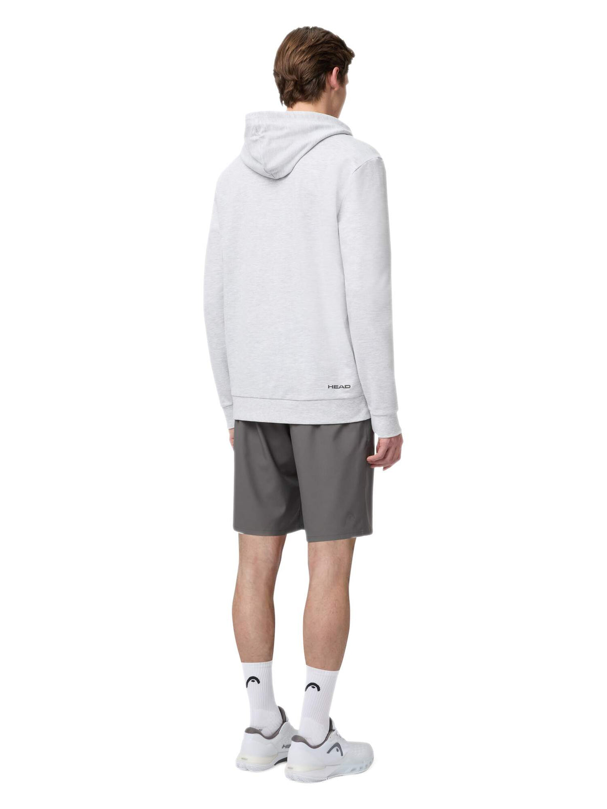 HEAD CLUB ORIGINAL Mens Tennis Hoodie in Grey Melange - model back view