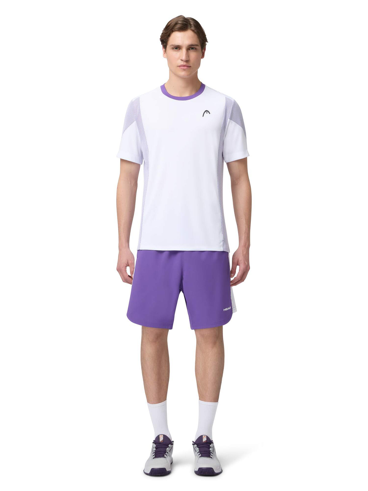 HEAD SLICE Tennis T-Shirt Mens in White/Purple - lifestyle