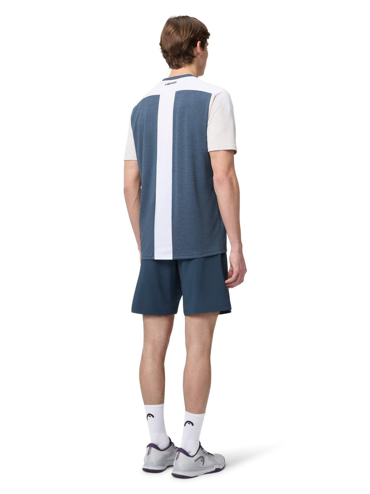 HEAD PLAY Tech Mens Tennis T-Shirt in Navy - model back view