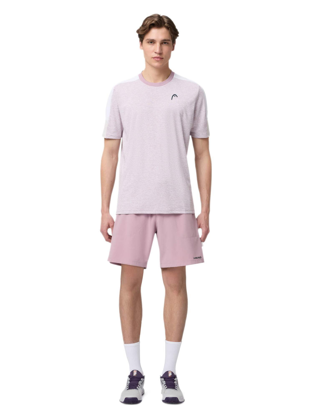 HEAD PLAY Tech Mens Tennis T-Shirt in Dirty Lilac - model front view