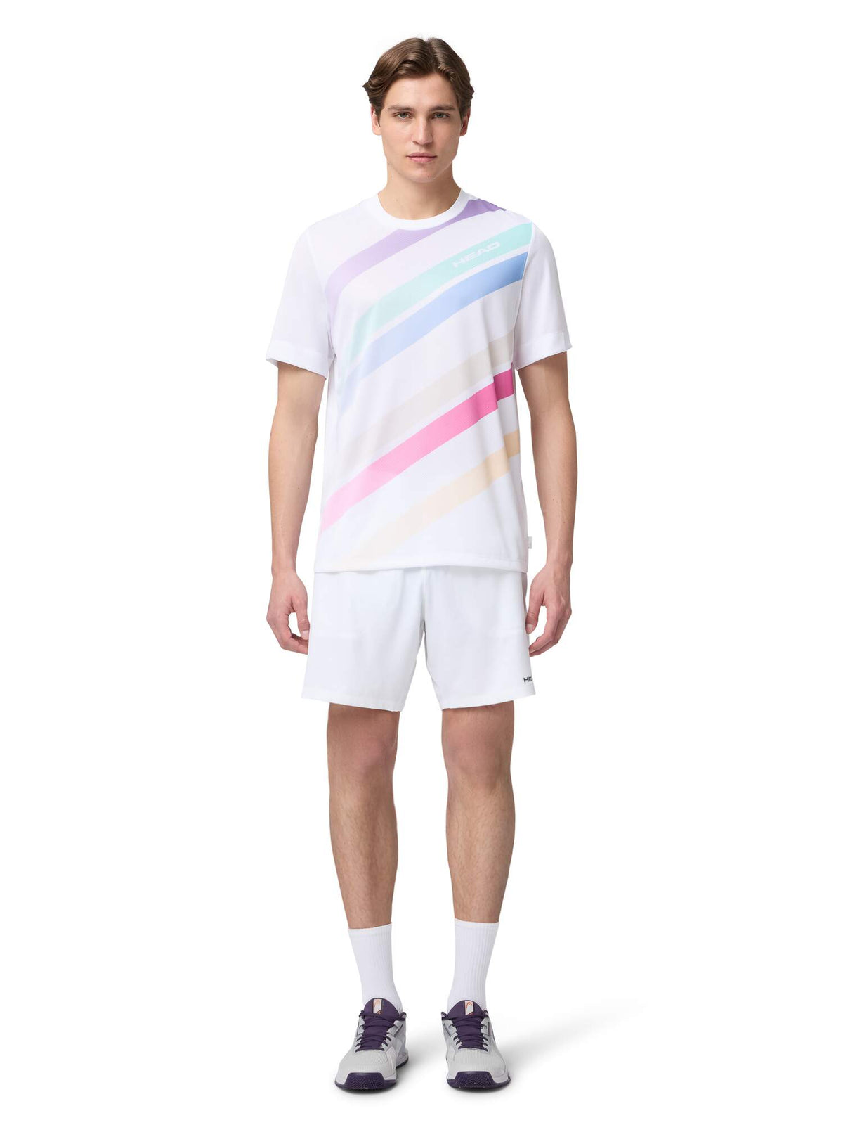 HEAD PRO Mens Tennis T-Shirt in White Print - model front view
