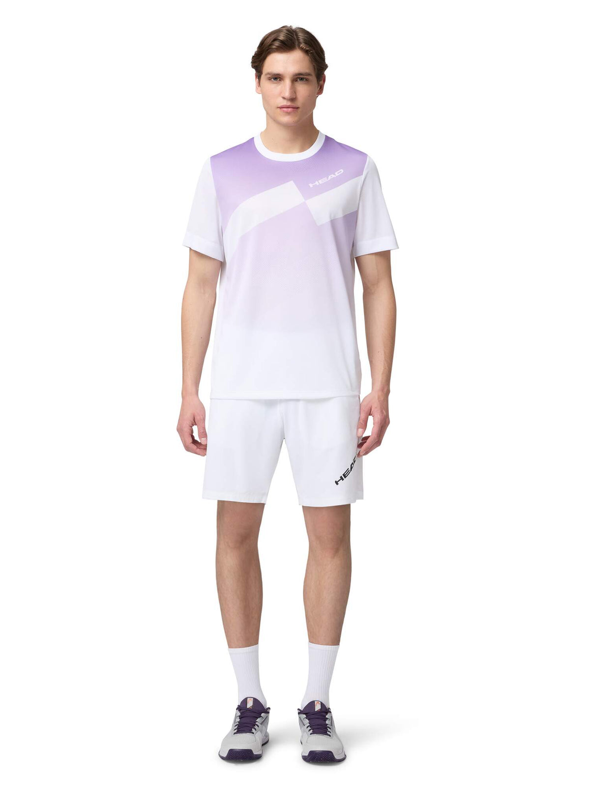 HEAD PRO Mens Tennis T-Shirt in Purple Print - model front view