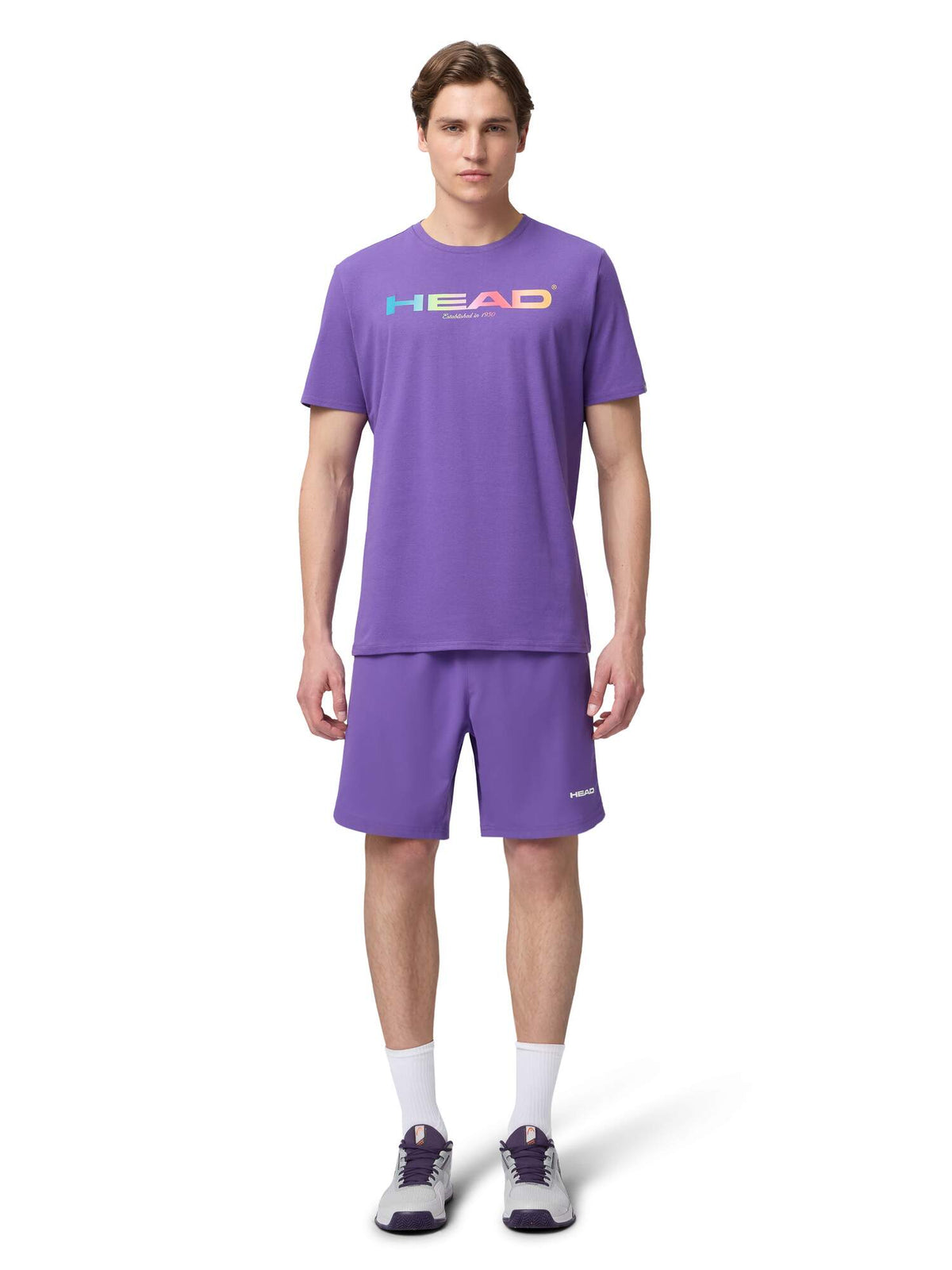 HEAD RAINBOW Mens Tennis T-Shirt in Purple - model front view