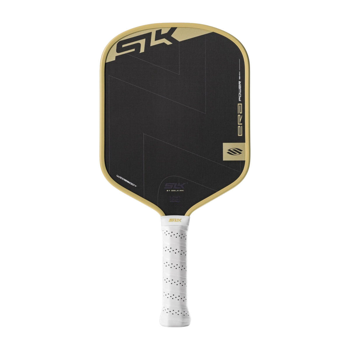 Selkirk SLK ERA Power pickleball paddle with a textured face, wide shape, and perforated grip handle designed for control and power.