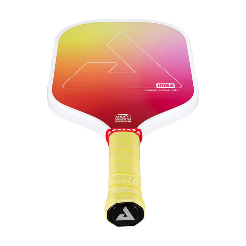 Colorful pickleball paddle with gradient design on a white background