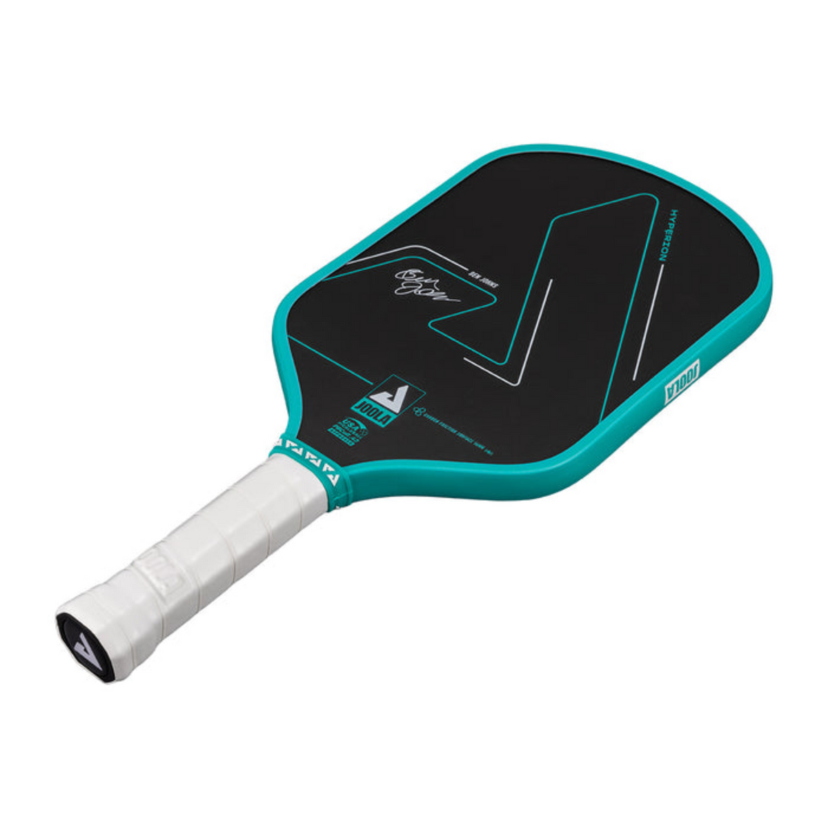 Teal and black pickleball paddle on a white background