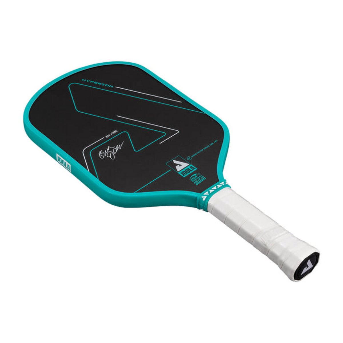 Teal and black pickleball paddle on a white background