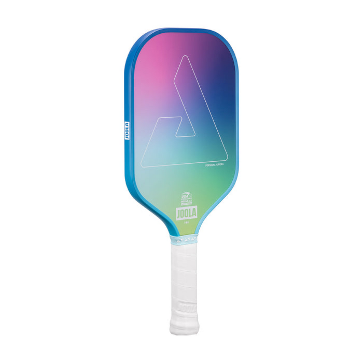 Colorful pickleball paddle with gradient design on a white background