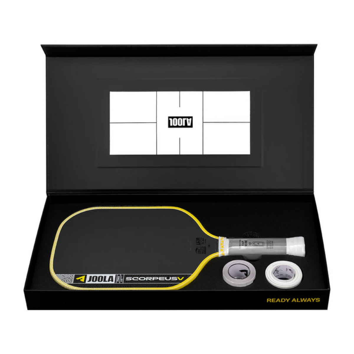 Joola pickleball paddle with accessories in a black box