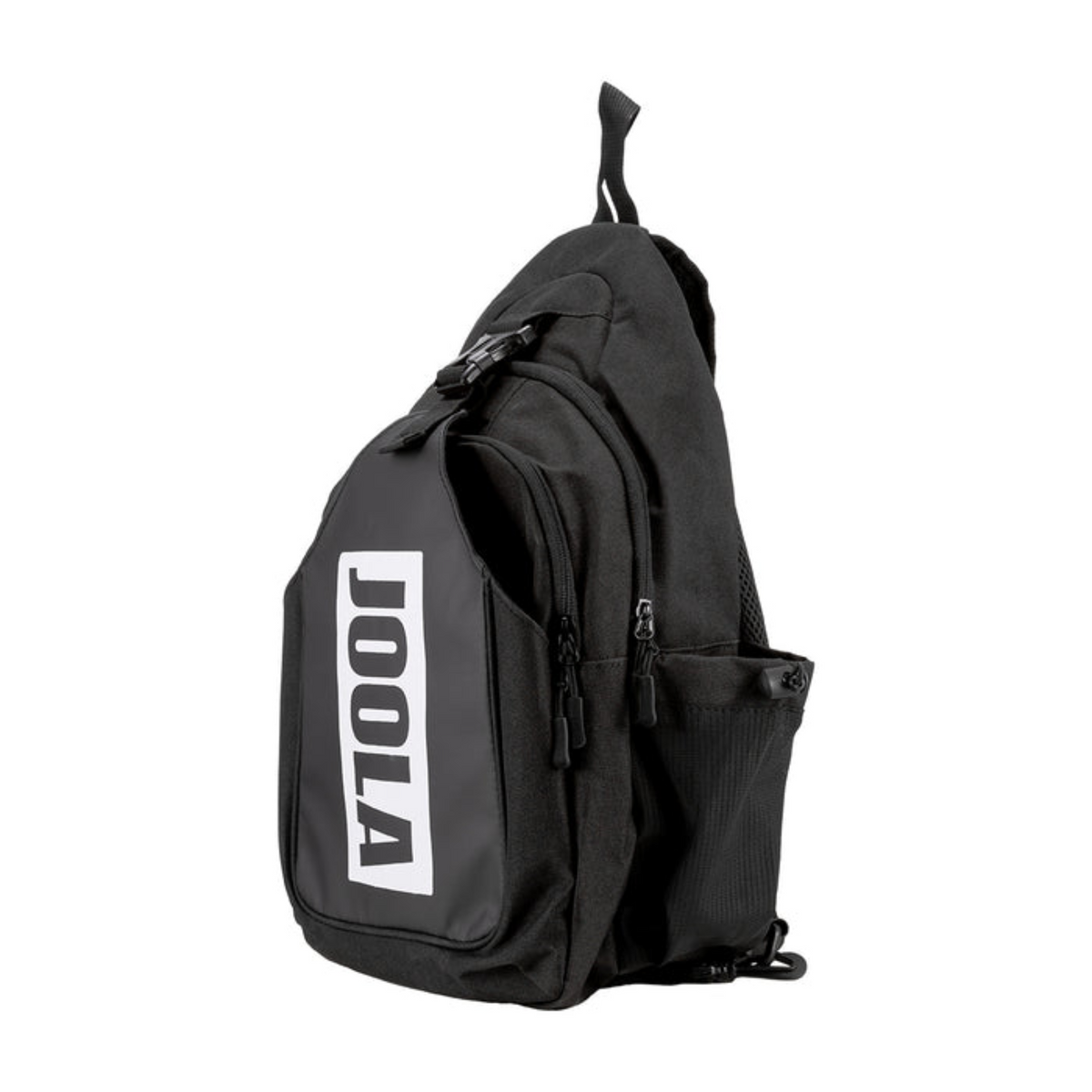 Black sling bag with 'Joola' logo on a white background