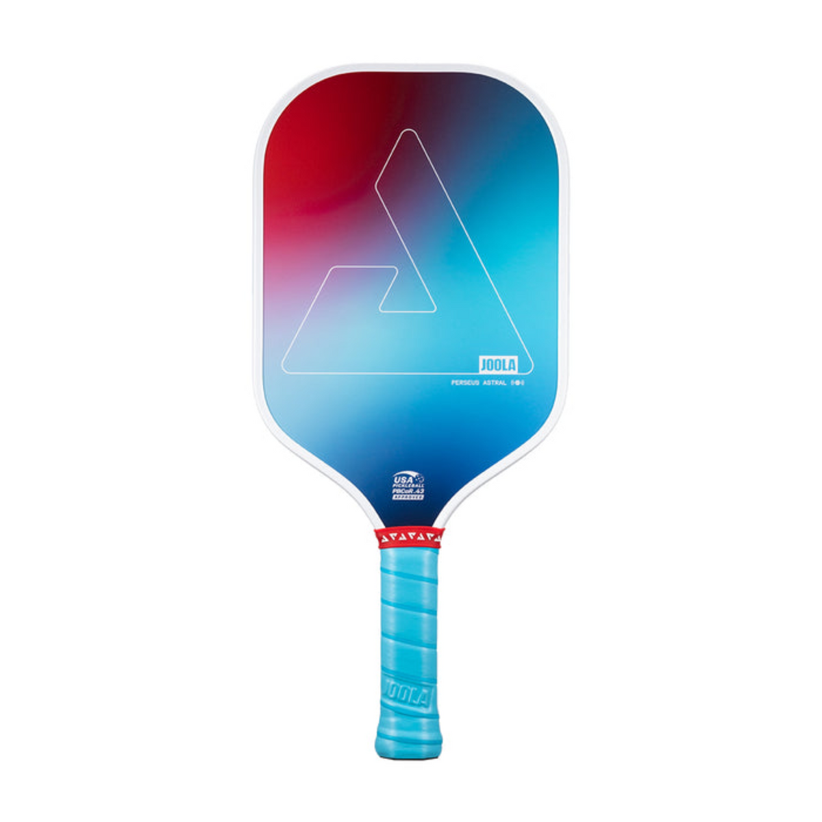 Gradient red to blue pickleball paddle on a white background