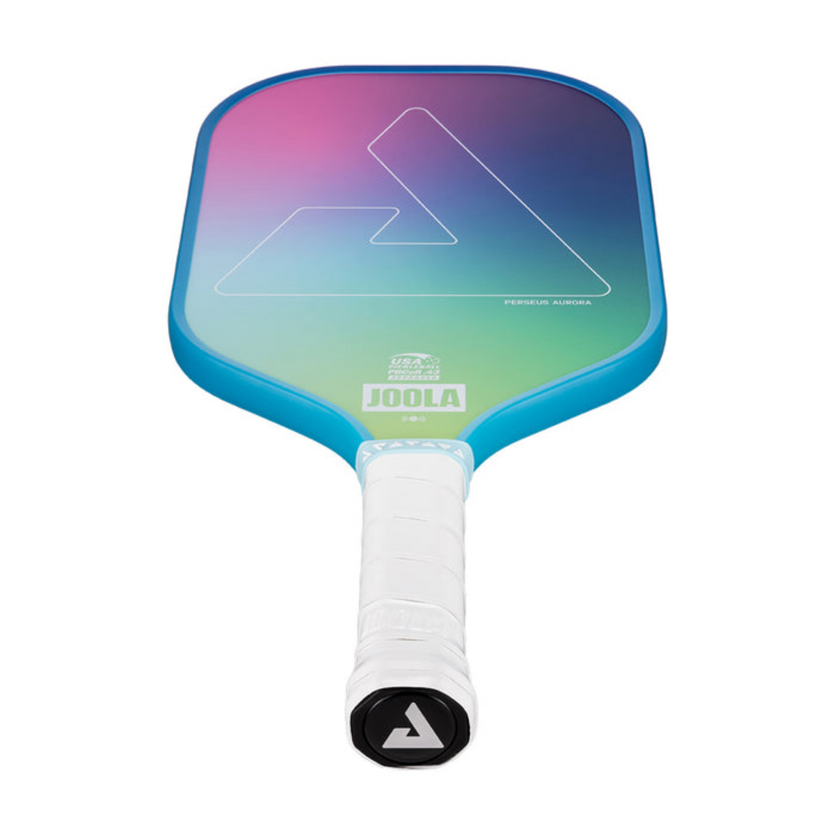 Gradient pickleball paddle with white handle on a white background