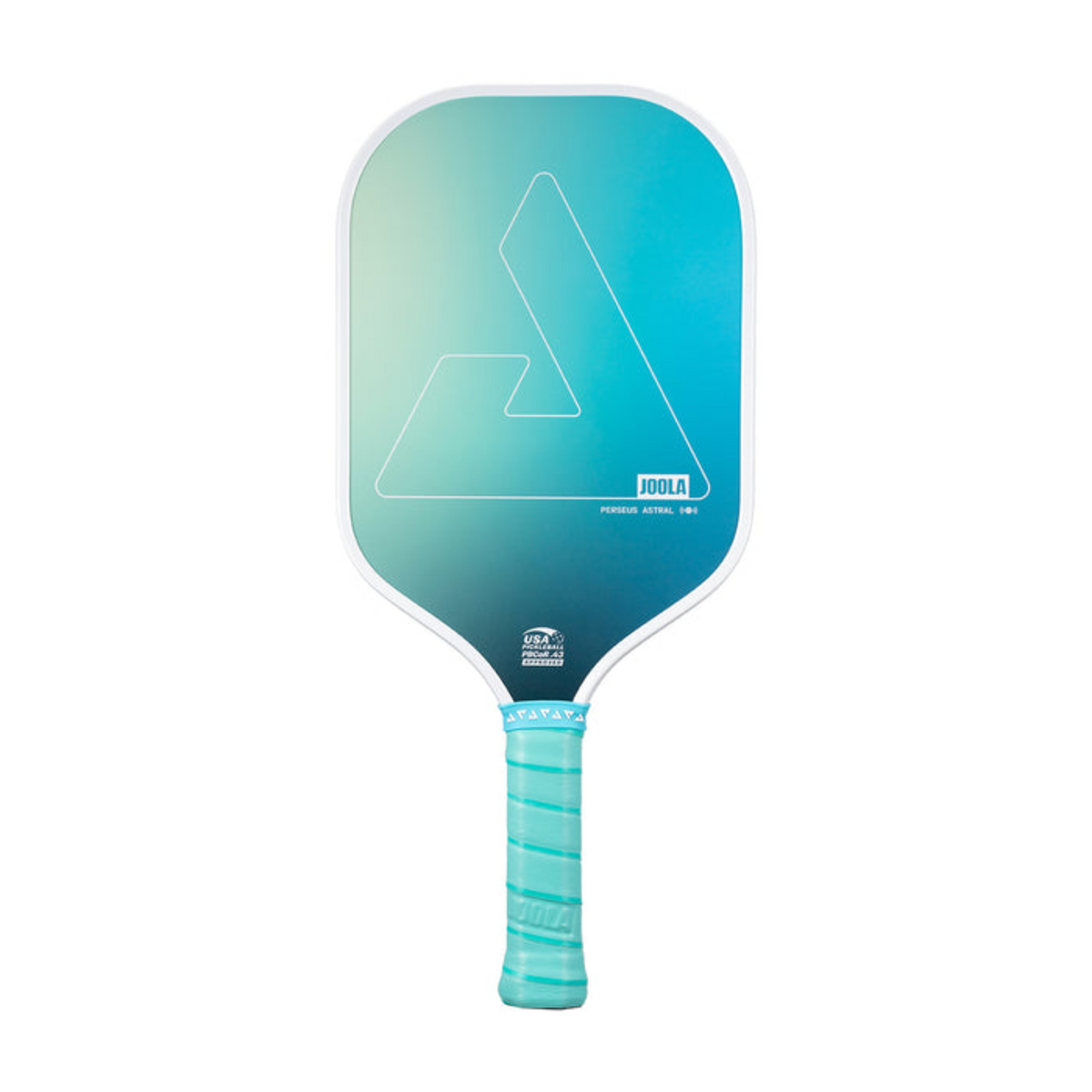 Teal pickleball paddle with a gradient design on a white background