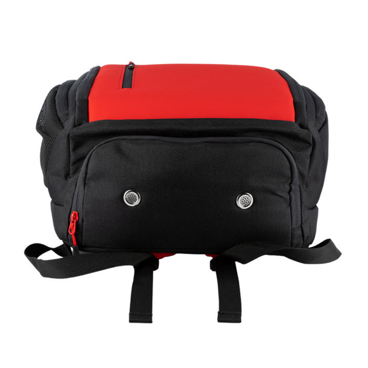Black and red backpack on a white background