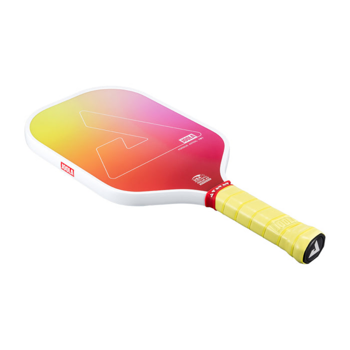 Gradient pickleball paddle with yellow handle on a white background