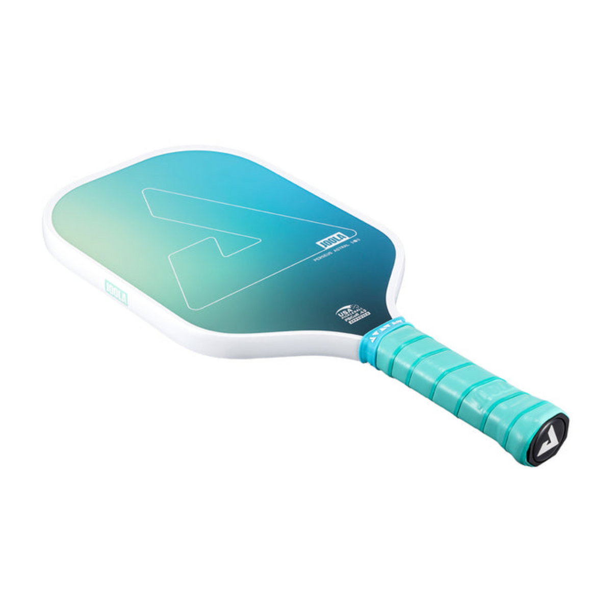 Gradient blue and white pickleball paddle on a white background