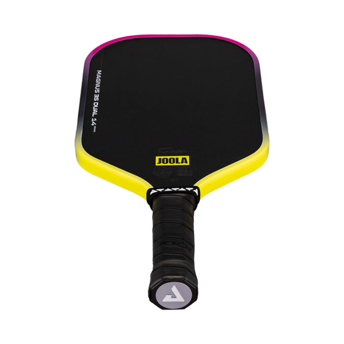 Yellow and black pickleball paddle with Joola branding on a white background