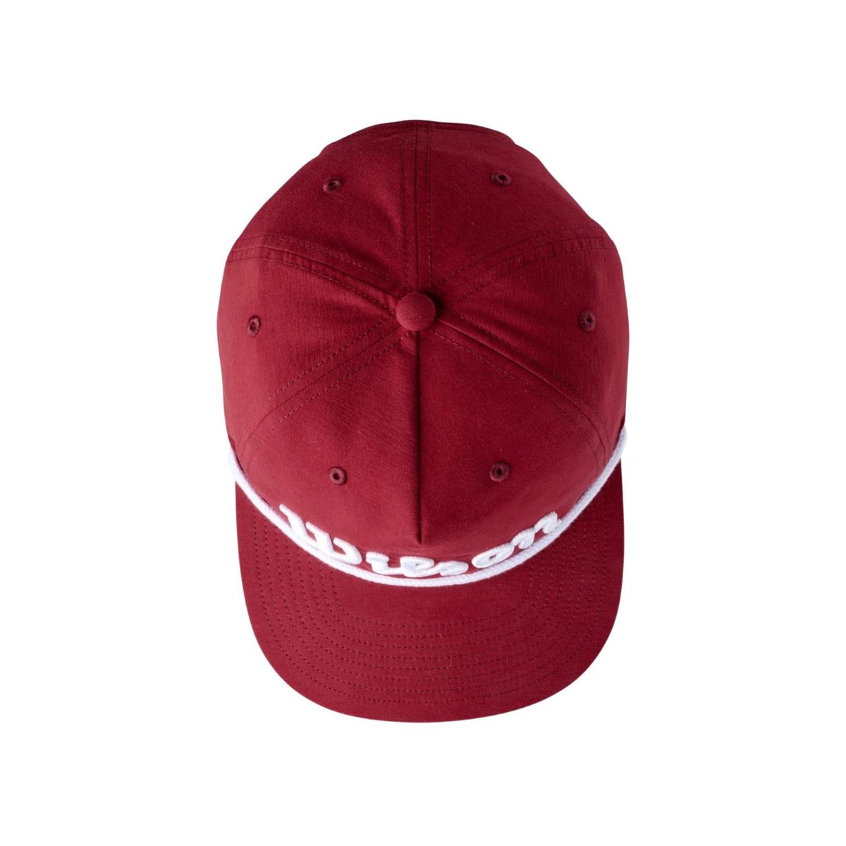 Wilson Golf Script rope hat featuring a classic structured design with embroidered Wilson script logo and decorative rope detail across the brim for a timeless golf style.