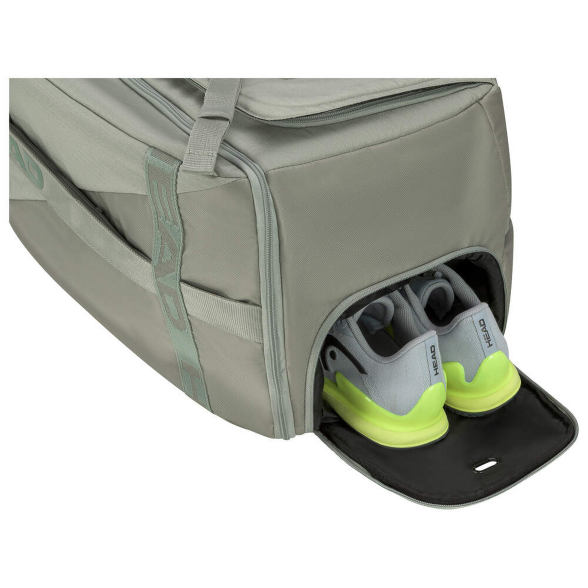 Head shoes inside the tennis equipment bag