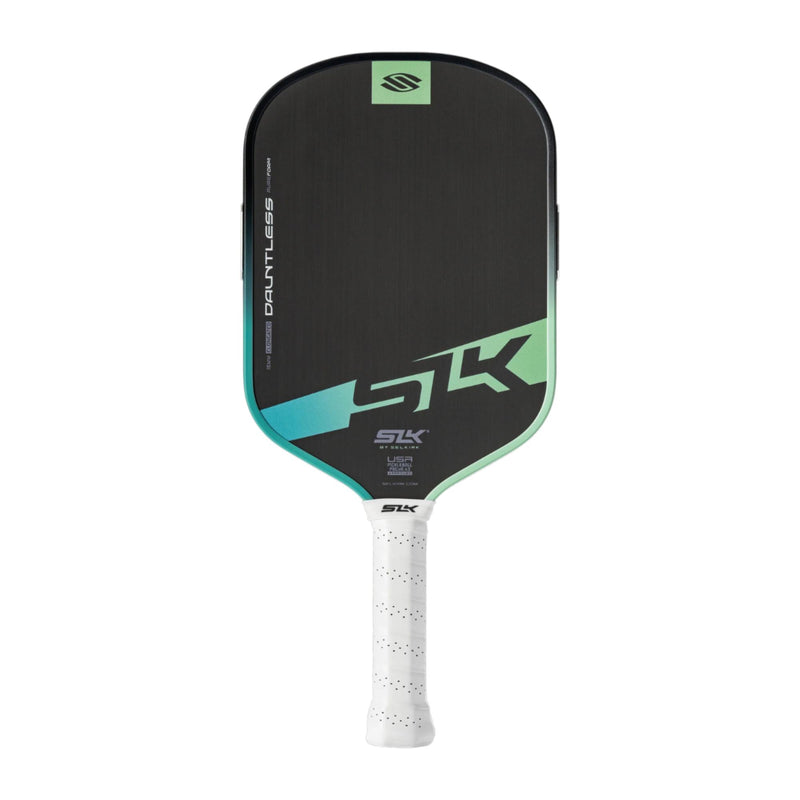 Selkirk SLK Dauntless pickleball paddle with a textured face, wide body design, and perforated grip handle for enhanced control and feel.