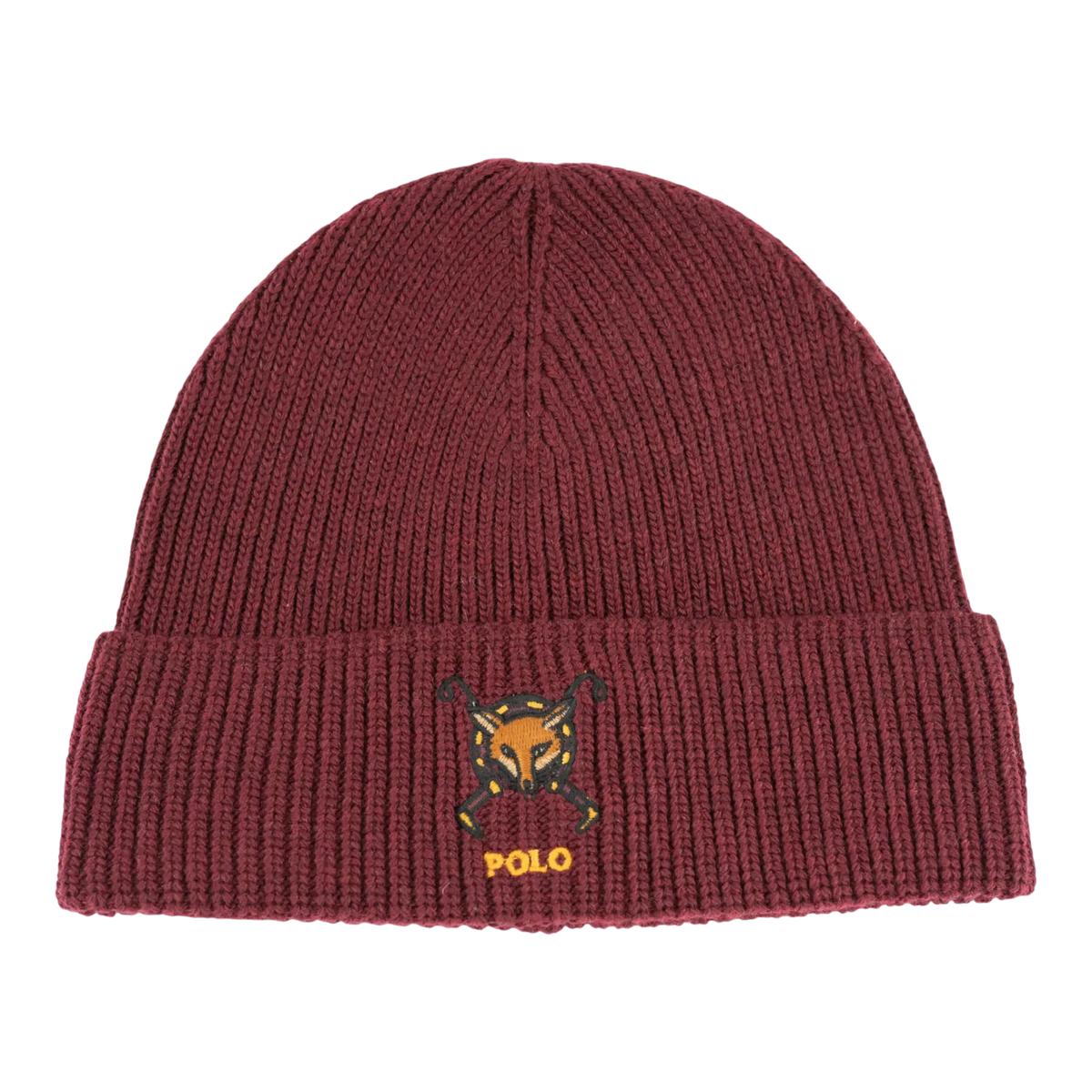 Polo Ralph Lauren Embroidered Fox Rib-Knit Beanie — Rich Ruby
