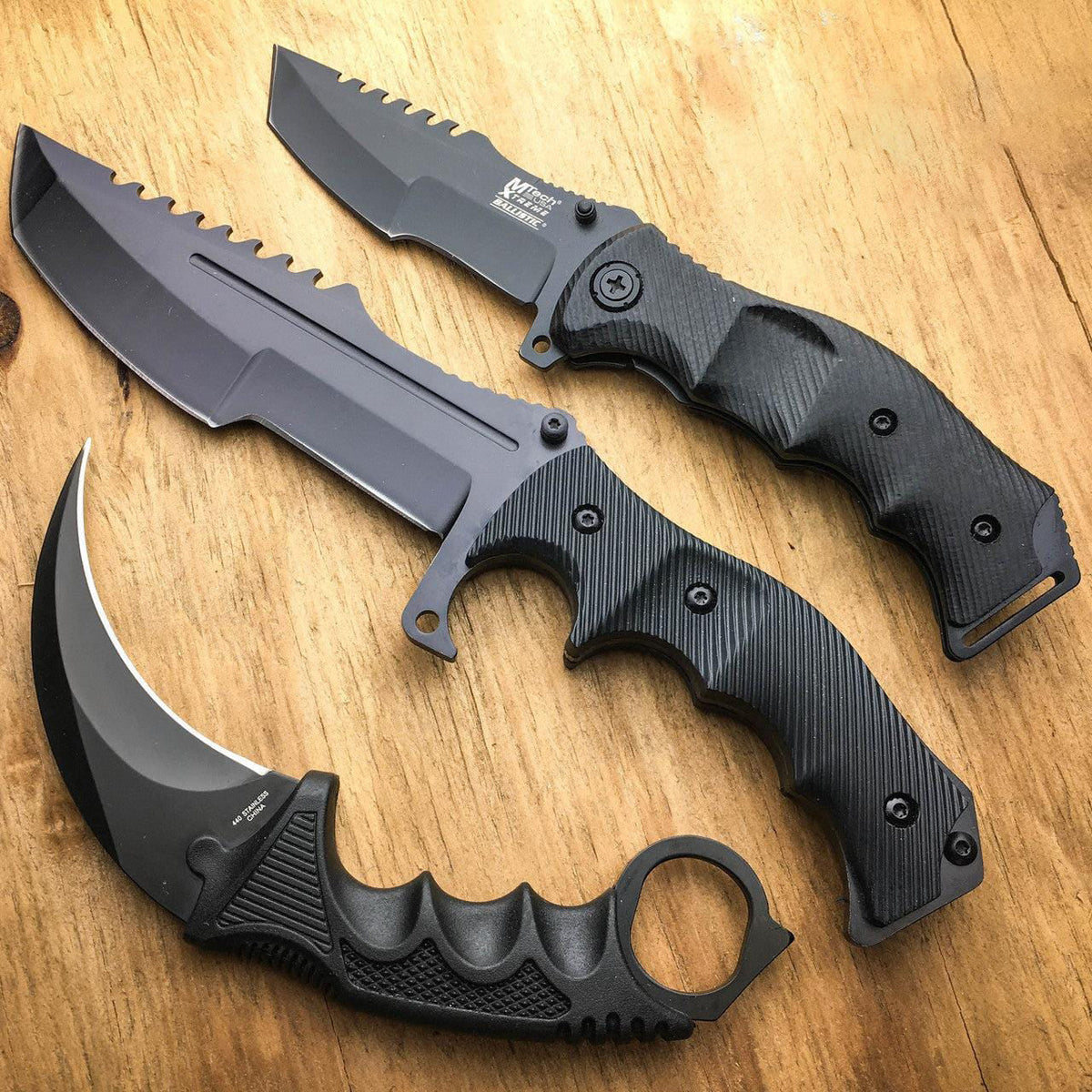 3-Piece Black Huntsman Knife Set – 440 Stainless Steel Collector Collection