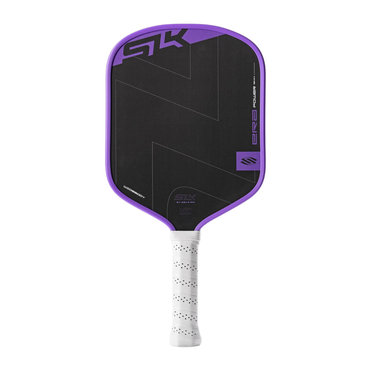 Selkirk SLK ERA Power pickleball paddle with a textured face, wide shape, and perforated grip handle designed for control and power.