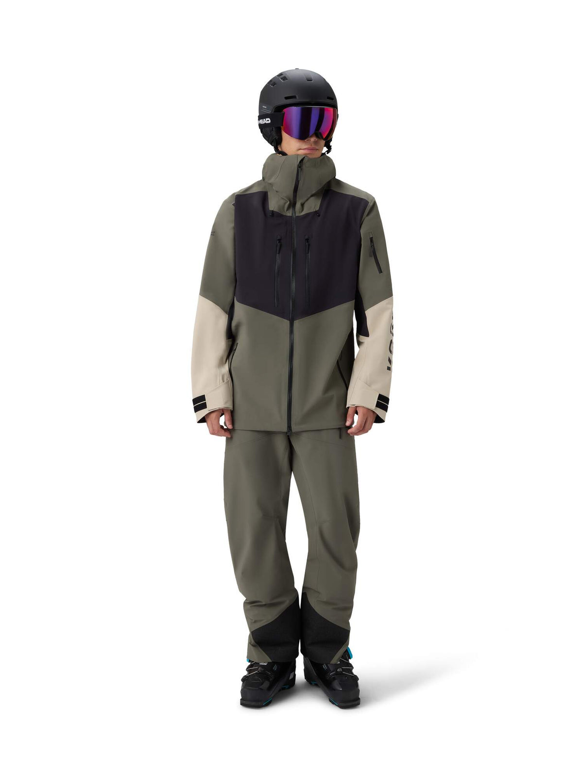 HEAD KORE Freeride Ski Jacket Mens in Green Sand/Black - full look front