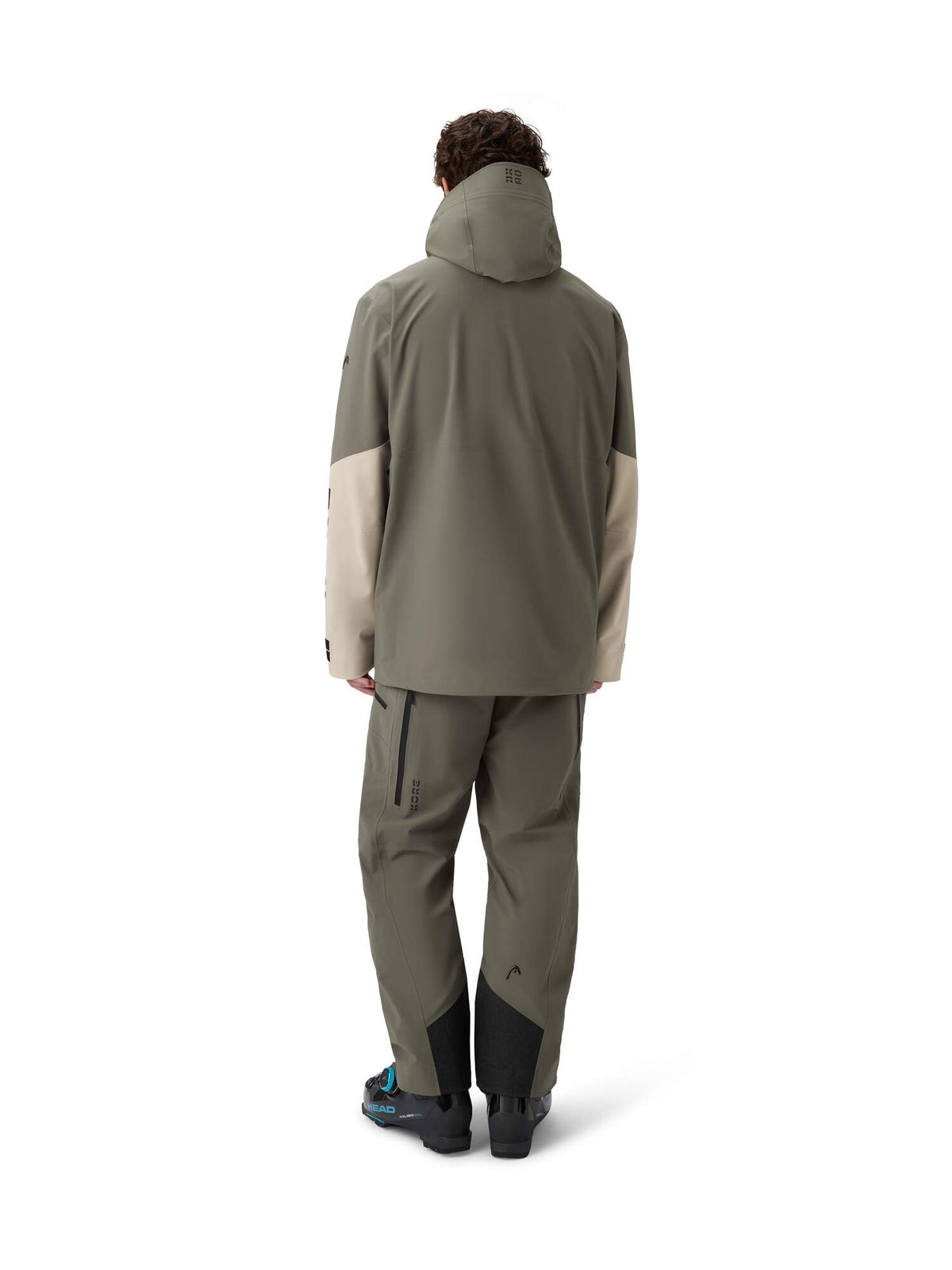 HEAD KORE Freeride Ski Jacket Mens in Green Sand/Black - full look back