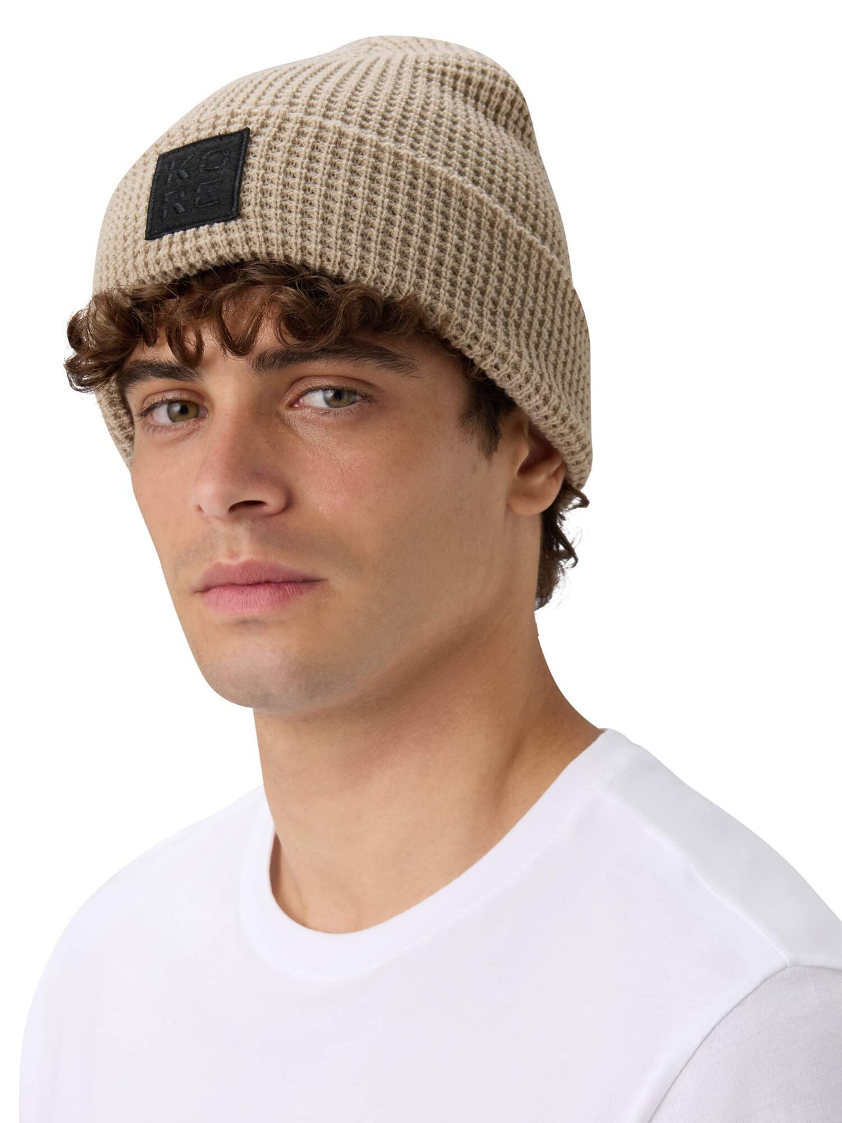 HEAD KORE Waffle Knit Beanie in Cream - lifestyle