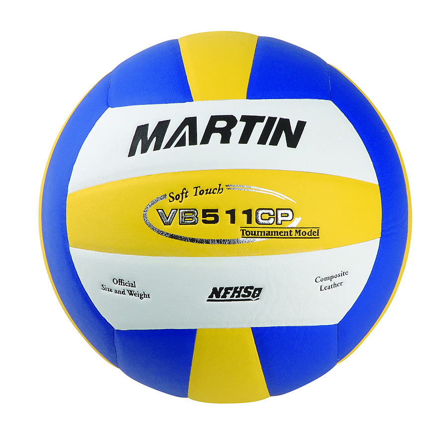 Martin Sports Composite Leather Volleyball, NFHS Approved in VB511CP Blue/White/Yellow - Front View